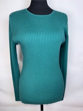 Chadwicks Ribbed Knit Sweater Women’s Large Teal Cotton Blend Long Sleeve Soft!